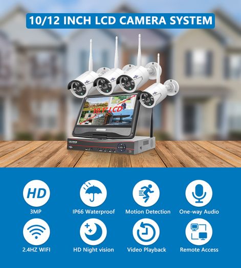 8CH 3MP Wireless Security Cameras Kit Outdoor Waterproof IP Camera Surveillance CCTV System Set with 10.1" Monitor NVR