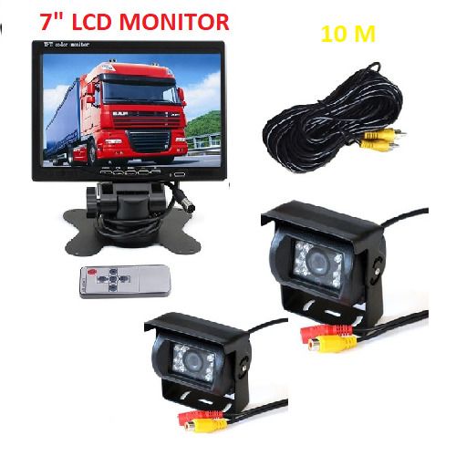 2 x Reversing Camera + 7" LCD Monitor Car Rear View Kit For Bus Truck 12V/24V