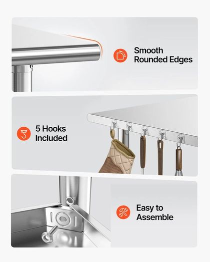 Stainless Steel Food Prep Table Workstation with Adjustable Undershelf  6 x 122 cm