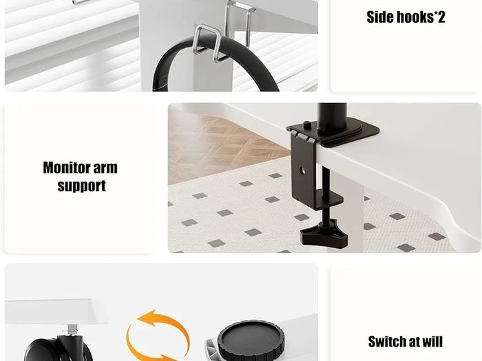 Low Height Electric Standing Desk 80x60cm, Lifts 48-75 cm, White Height Adjustable Desk, Lockable Wheels, 2 Memory Heights, 2 Hooks, Low Desk with Smart Panel, Splice Board, for Home Office