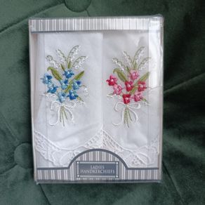 two cambric handkerchiefs with hand embroidery new in packaging