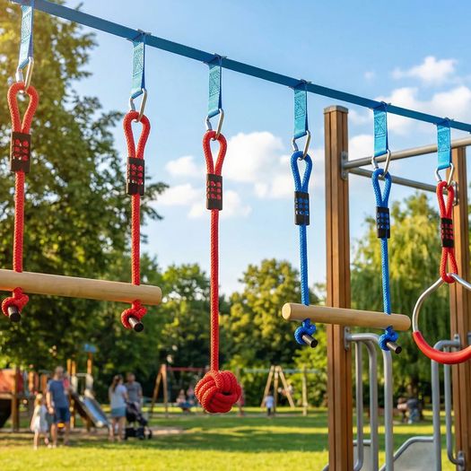 Ninja Line Kids 10m 9-piece Slackline Set with 2 Gym Rings 3-in-1 Swing 2 Climbing Bars for 3-8 Years Multicolored