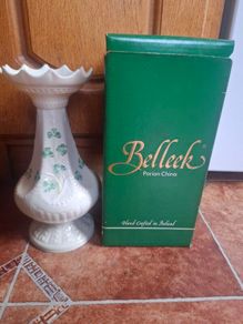 Vintage Belleek Shamrock Vase & box