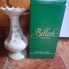 Vintage Belleek Shamrock Vase & box