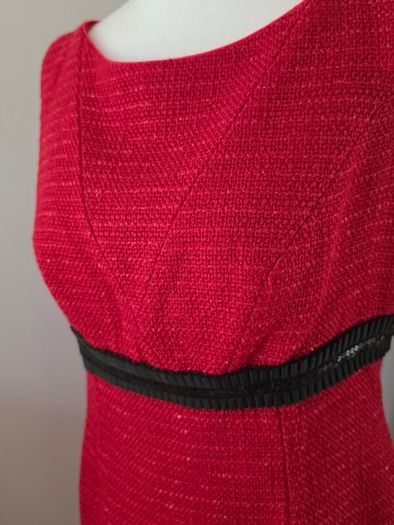 Stunning Sonia Pena Red Wool-Blend Tweed Occasion Dress - Uk10-12