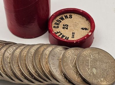 Great Britain 1967 Half Crown Roll Tube of 25 Uncirculated Lustrous Half Crowns