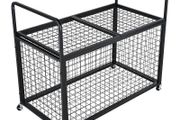 Rolling Sports Ball Storage Cart, Lockable Basketball Cage with Double Lids, Sport Equipment Holder Organizer for Indoor Outdoor, Steel Storage Rack for Garages, Playgroup, Gym and Schools