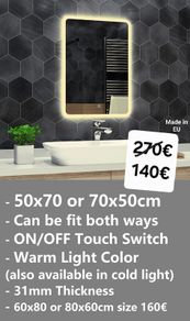 LED Bathroom Mirror Touch Switch Cold Warm Light Illuminated Makeup Cosmetic Vanity