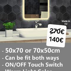 LED Bathroom Mirror Touch Switch Cold Warm Light Illuminated Makeup Cosmetic Vanity