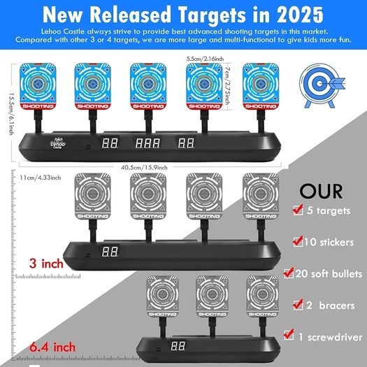 Castle Toys for 6-13 Year Old Boy, Electronic Nerf Target, 5 Digital Scoring Auto Reset Shooting Targets for Nerf Gun, Interactive Shooting Game & Family Fun
