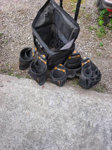 tough built rolling tool bag with various pouches