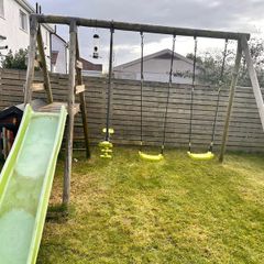 Wooden Play Centre Swing Set with Wave Slide