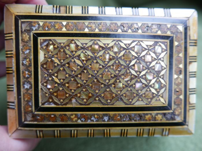 Vintage Handmade Wooden Jewelry Box Wood Trinket Storage Wood Box Mother of Pearl Inlay