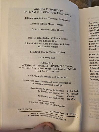 Agenda Literary  Books X 3. Paperback In Good Condition   See Photos For Same.