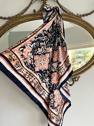 Navy & pink silk-like scarf Dunnes Stores large