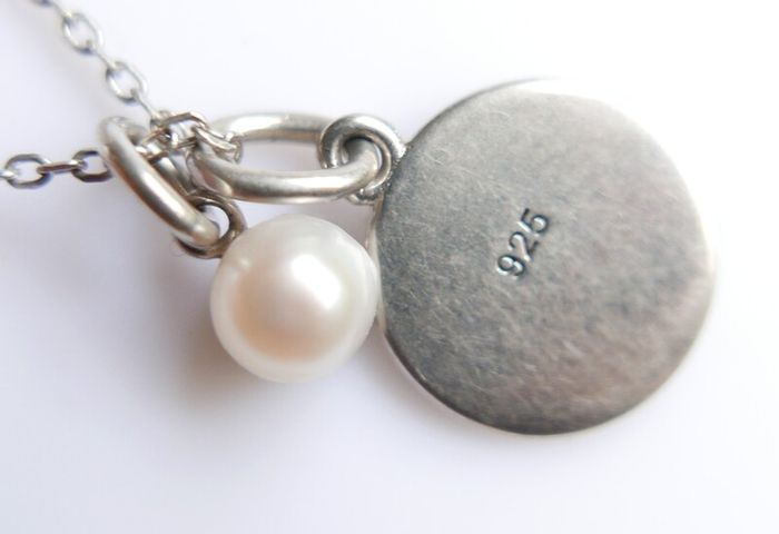 Vintage 925 Sterling Silver Pendant Pearl Necklaces length 18" - 3g
