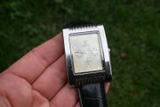 Mens QBOS Rectangular Shaped SS Watch with Black Straps