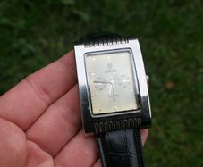 Mens QBOS Rectangular Shaped SS Watch with Black Straps