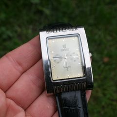 Mens QBOS Rectangular Shaped SS Watch with Black Straps