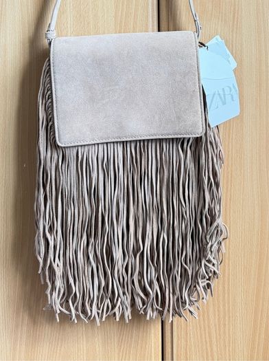 BNWT Zara Split Suede Fringed Crossbody Bag