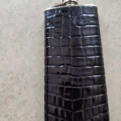 5oz Stainless Steel Black Croco Leather Flask with Captive Cap and Durable Rubber Seal