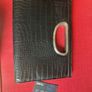 black clutch bag with silver strap. Croc effect Image 2