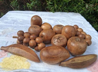 Set of 13 Mid Century Acacia Hardwood Fruits