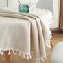 Cotton Linen Table Cloth Solid Color Tassel Round Tablecloth Dust-Proof Shrink-Proof Table Cover (Beige, Round 150cm) Image 5