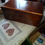 19th Century Victorian writing slope. It features a hinged lid that opens to create a sloped writing surface, traditionally lined with velvet. The box includes built-in compartments for storing pens, inkwells, and documents., postage available Image 7