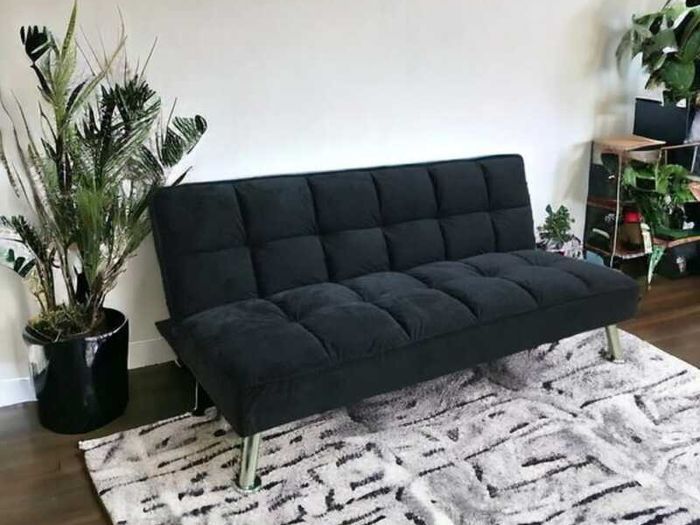 Black Velvet 3Seater Sofa Bed - Free Delivery