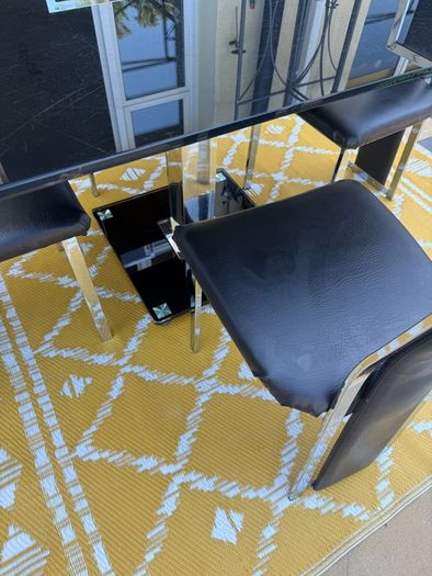 Black Glass and chrome dining table and chairs