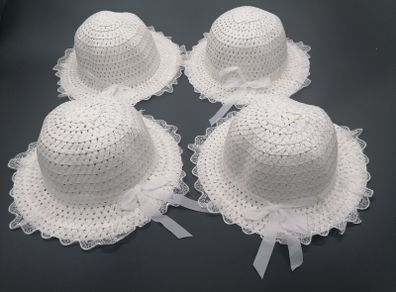 Girls White Sun Hats With Ribbon