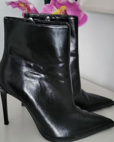 ZARA Black Pointed Ankle Boots with jeweled heel Sz 39 (FIT 6-6.5 UK) - Rrp 69.99