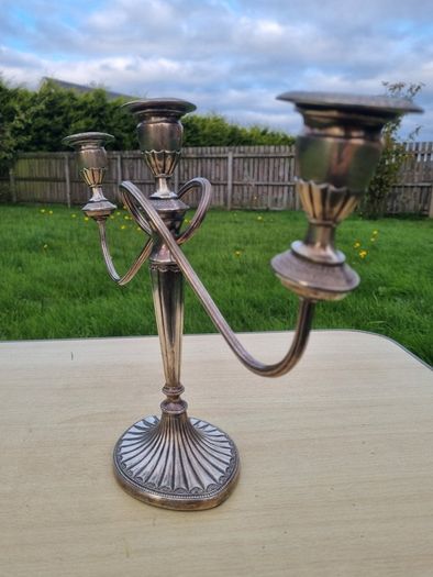 Silver-plated, three-armed candelabra