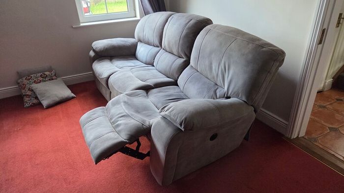 3-Seater Electric Reclining Sofa  Grey Fabric  Excellent Condition