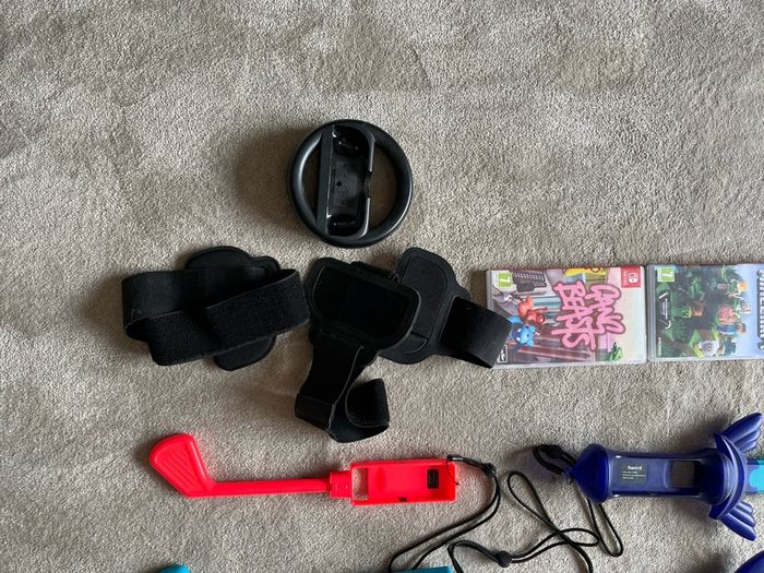 Nintendo Switch accessories and games.