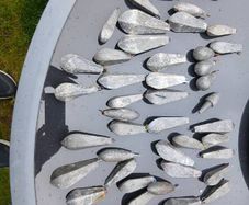 Lead weights for deep sea fishing.
