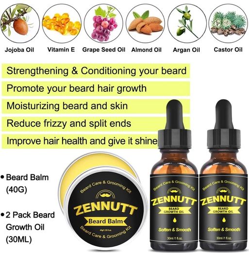 Beard Kit,Beard Growth Care Grooming Kit w/Beard Wash/Shampoo,2 Pack Beard Growth Oil,Beard Balm,Beard Brush,Beard Comb,Scissors,Beard Shaper,Best Beard Mens Gifts for Men Dad Him Christmas (FREE POSTAGE)