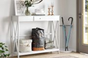 Wooden Console Table with 1 Drawer and 1 Storage Shelf for Living Room Entryway, 100cm x 30cm x 81cm, White