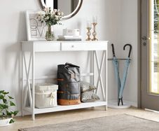 Wooden Console Table with 1 Drawer and 1 Storage Shelf for Living Room Entryway, 100cm x 30cm x 81cm, White