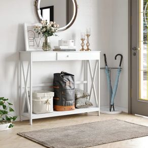 Wooden Console Table with 1 Drawer and 1 Storage Shelf for Living Room Entryway, 100cm x 30cm x 81cm, White