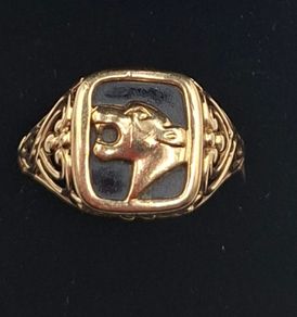 Vintage 9ct yellow gold panther head ring size  R