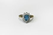 Vintage 9ct Yellow Gold Aquamarine &amp; Cubic Zirconia Cluster Ring