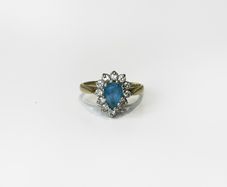Vintage 9ct Yellow Gold Aquamarine & Cubic Zirconia Cluster Ring