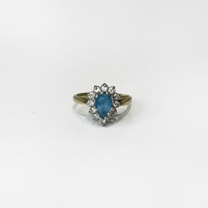 Vintage 9ct Yellow Gold Aquamarine & Cubic Zirconia Cluster Ring