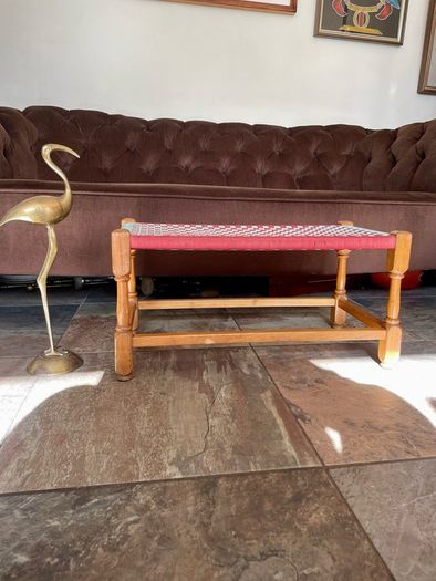 Rare Vintage Long Sugan Style Ottoman Stool Bench Woven with Red Green Cotton Rope