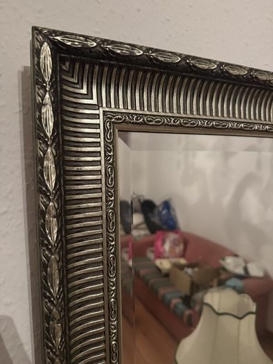 Large Ornate Silver Framed Bevelled Mirror, 75 x 106cm