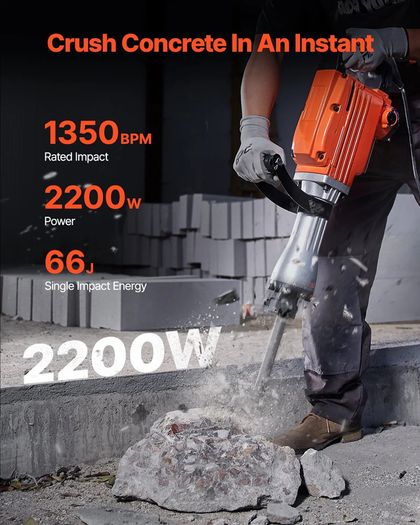 Demolition Jack Hammer Concrete Breaker 2200W Electric Hammer 2 Chisel Bits