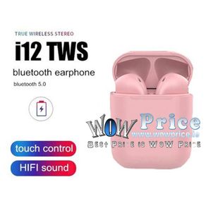 08445 i12 TWS Pink Universal Bluetooth Earbuds With Charging Dock