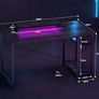 Gaming Desk with LED Lights & Power Outlet, Reversible Computer Desk with Moveable Monitor Stand, 100x75x50CM Office Desk with USB Charging Station for Home, Bedroom, Study,Gray Oak Image 4